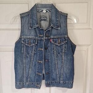 Levi's Blue Denim Vest with Navy Logo Print